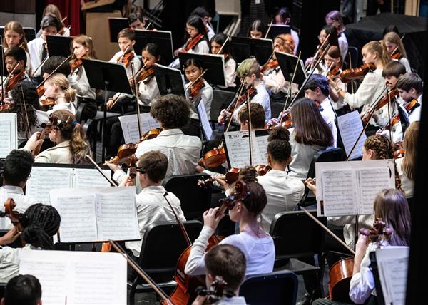 Students performing at the 2023-2024 All County Orchestra Concert